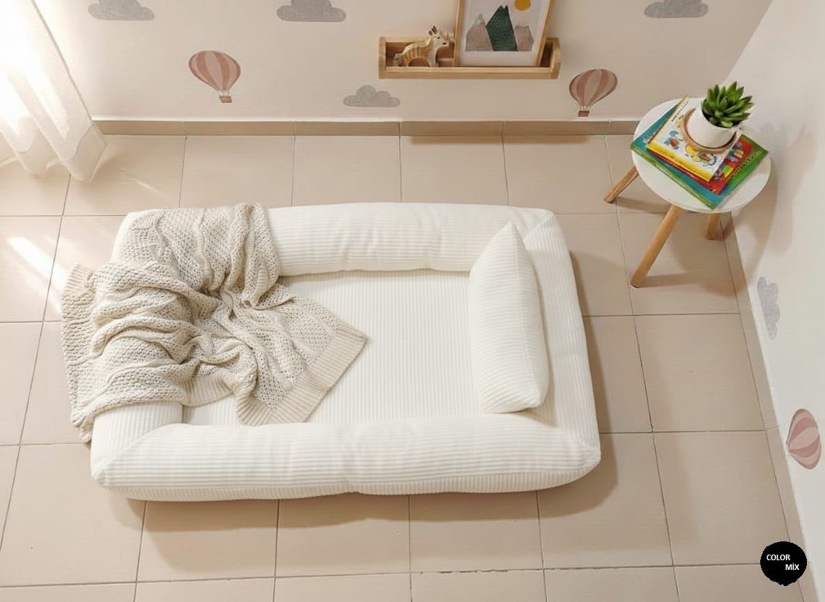 Çocuk Yer Yatağı 150x90 cm – Sünger Bebek Oyun Minderi Yıkanabilir Kılıflı | Beyaz