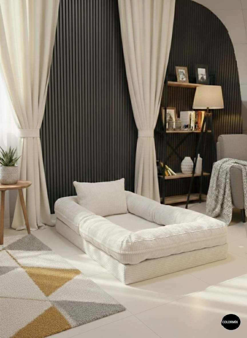 Çocuk Yer Yatağı 150x90 cm – Sünger Bebek Oyun Minderi Yıkanabilir Kılıflı | Beyaz