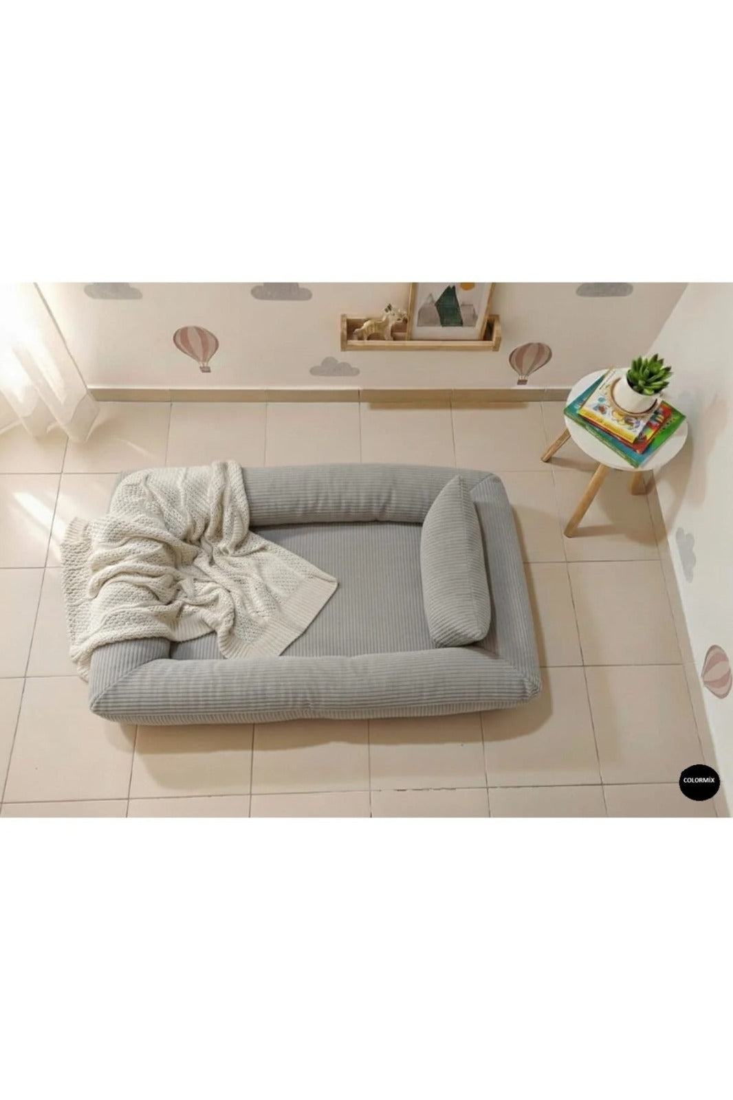 Çocuk Yer Yatağı 150x90 cm – Sünger Bebek Oyun Minderi Yıkanabilir Kılıflı | Gri