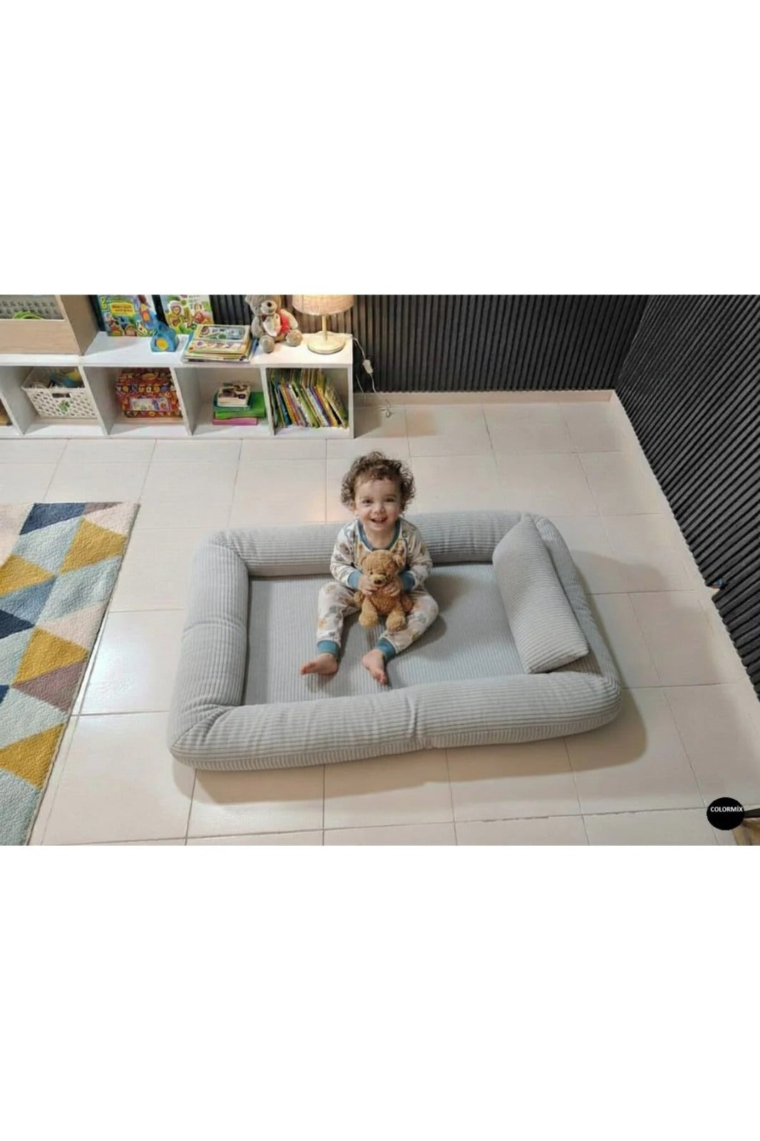 Çocuk Yer Yatağı 150x90 cm – Sünger Bebek Oyun Minderi Yıkanabilir Kılıflı | Gri