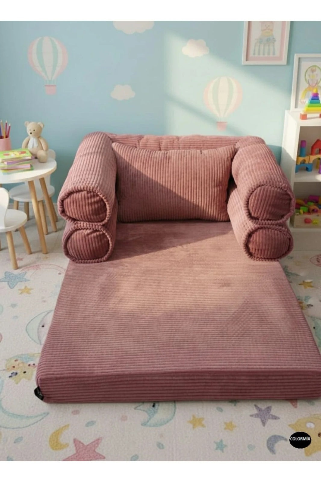 Çocuk Yer Yatağı 150x90 cm – Sünger Bebek Oyun Minderi Yıkanabilir Kılıflı | Pembe