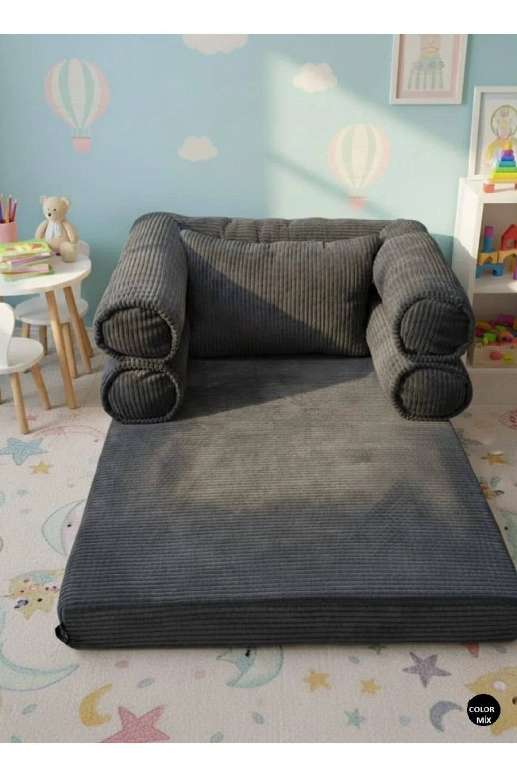 Çocuk Yer Yatağı 150x90 cm – Sünger Bebek Oyun Minderi Yıkanabilir Kılıflı | Siyah